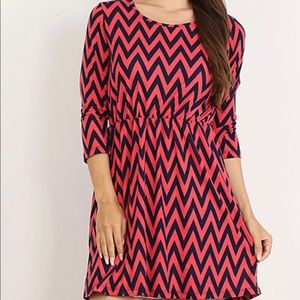 Black & Coral Chevron Dress
